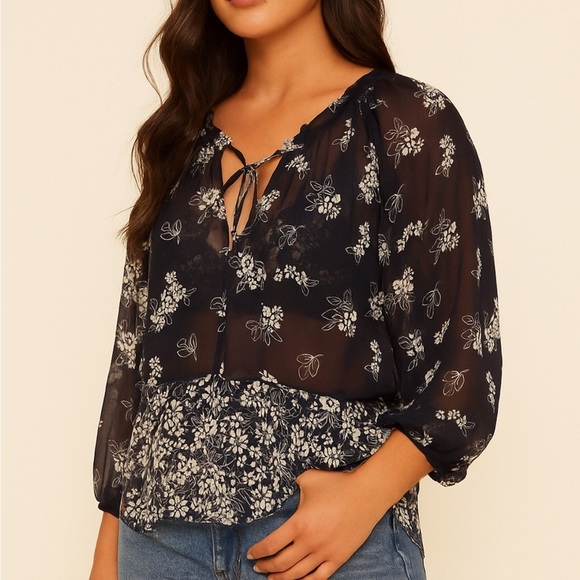 Johnny Was Tops - Johnny Was 4 Love and Liberty SemiSheer Silk Floral Tunic Top